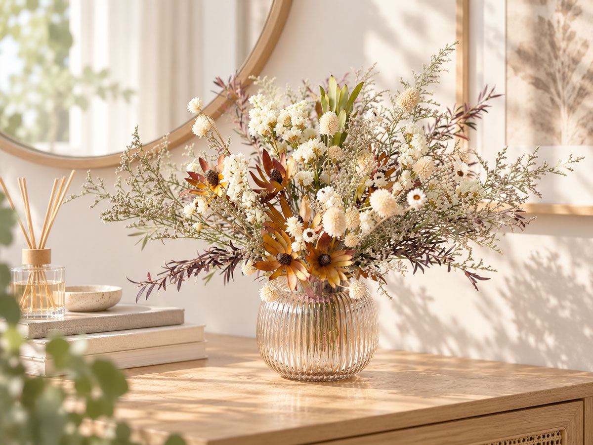 AUTUMN – Earthy Dried Flower Arrangement in Glass Vase