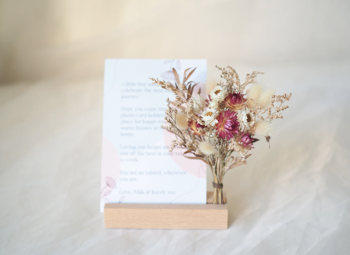 Pink Dried Flower Card Holder + Card Printing