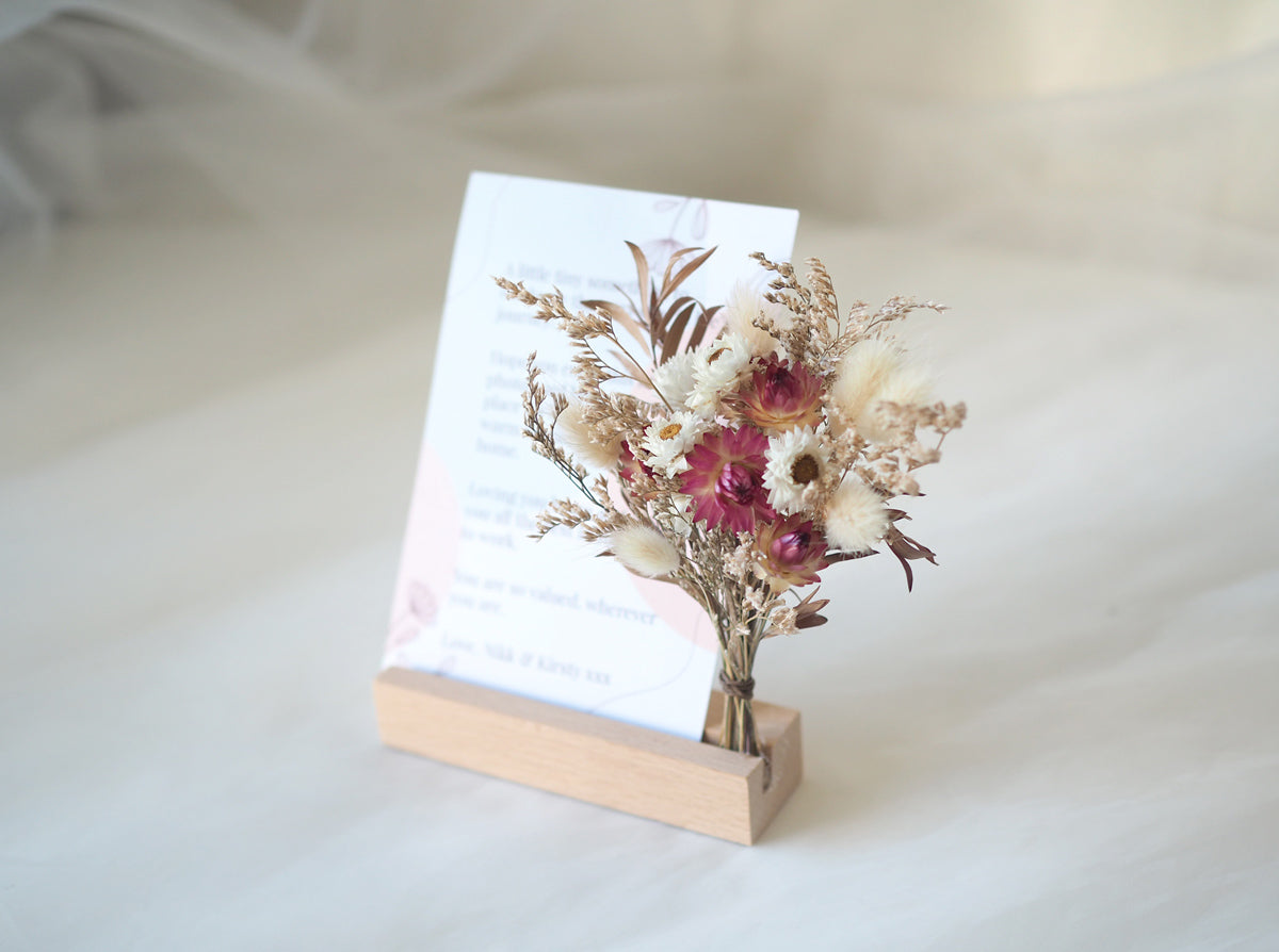 Pink Dried Flower Card Holder + Card Printing