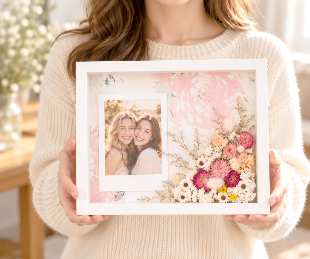 ROSIE - Personalised Dried Flower Photo Frame with Photo Printing