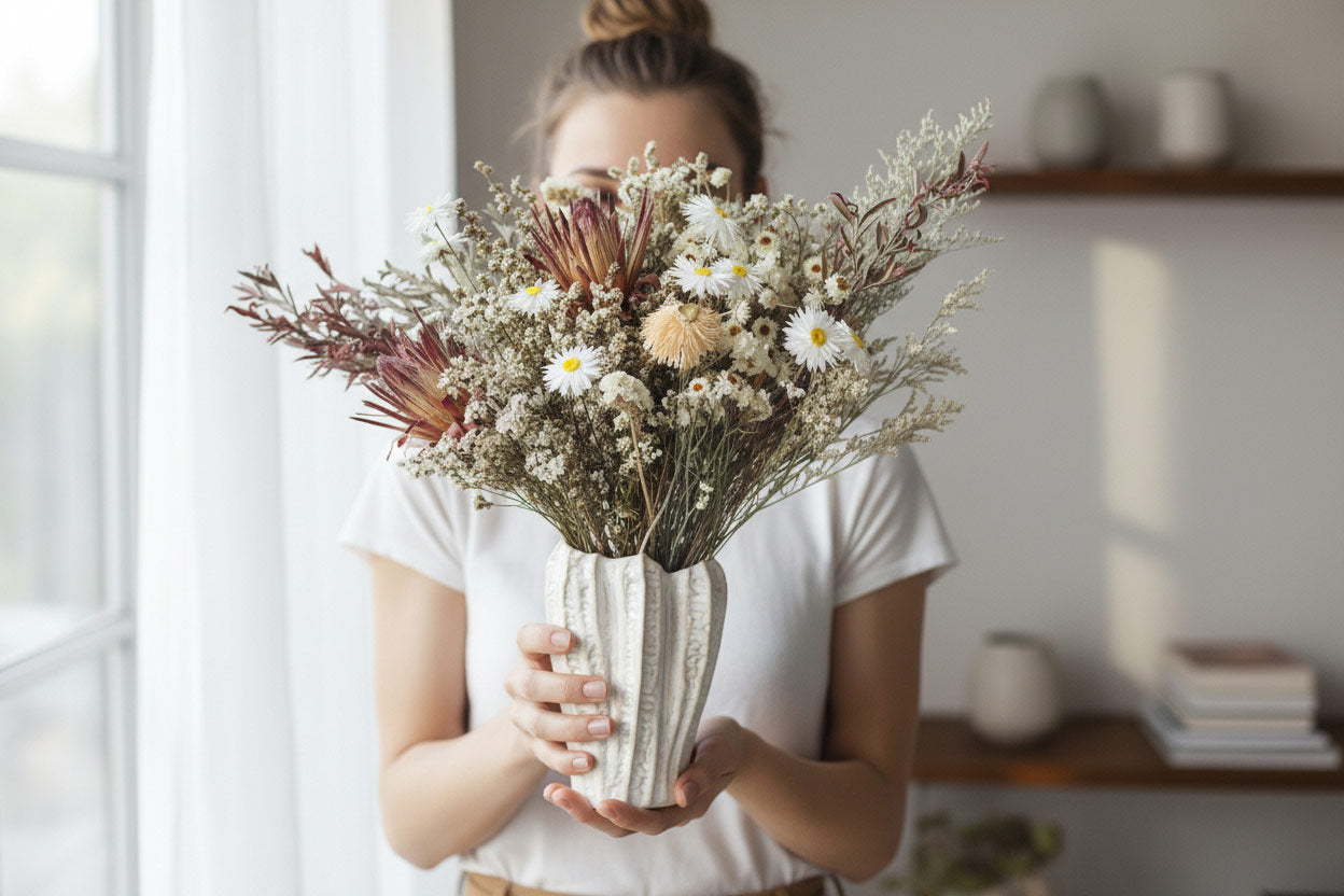 VALENTINA – large dried flower vase arrangement (neutral colour)