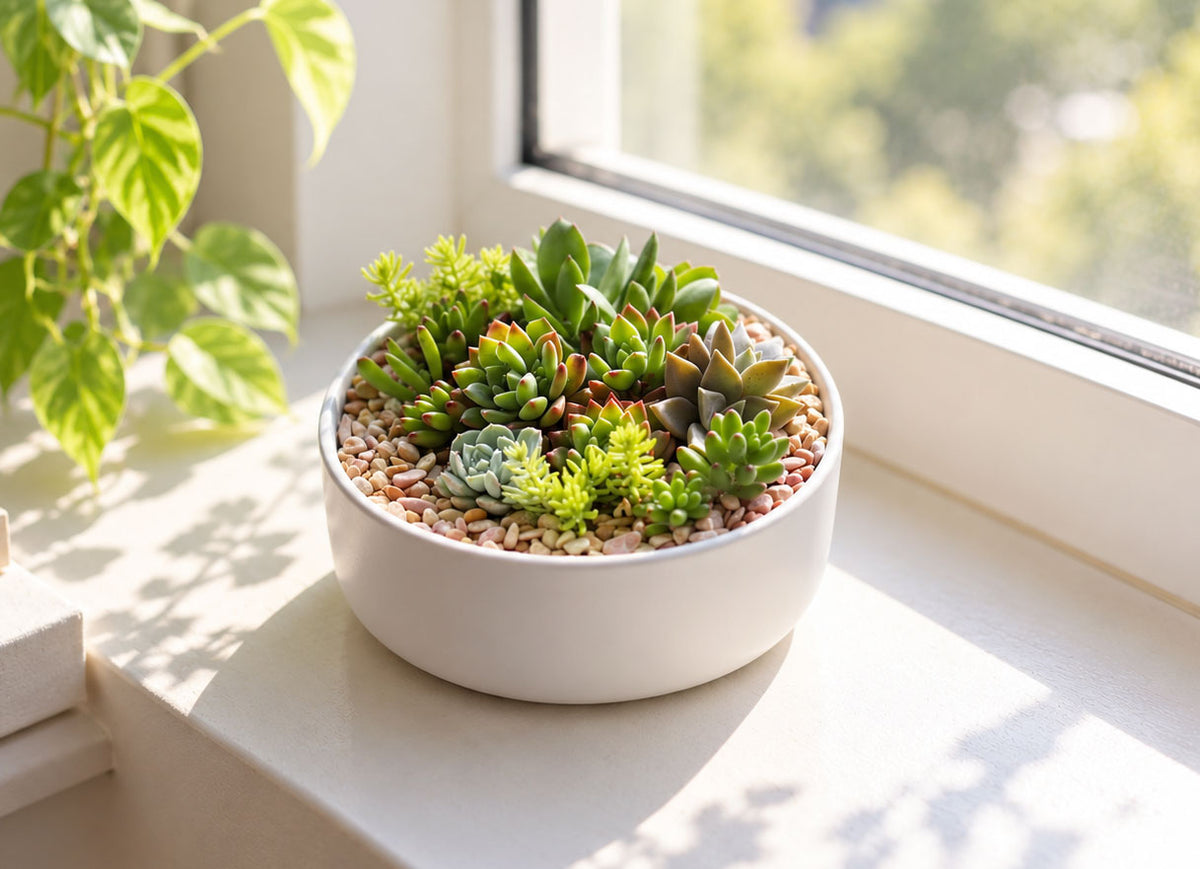 Zen Garden Succulent DIY Kit in White Ceramic Pot